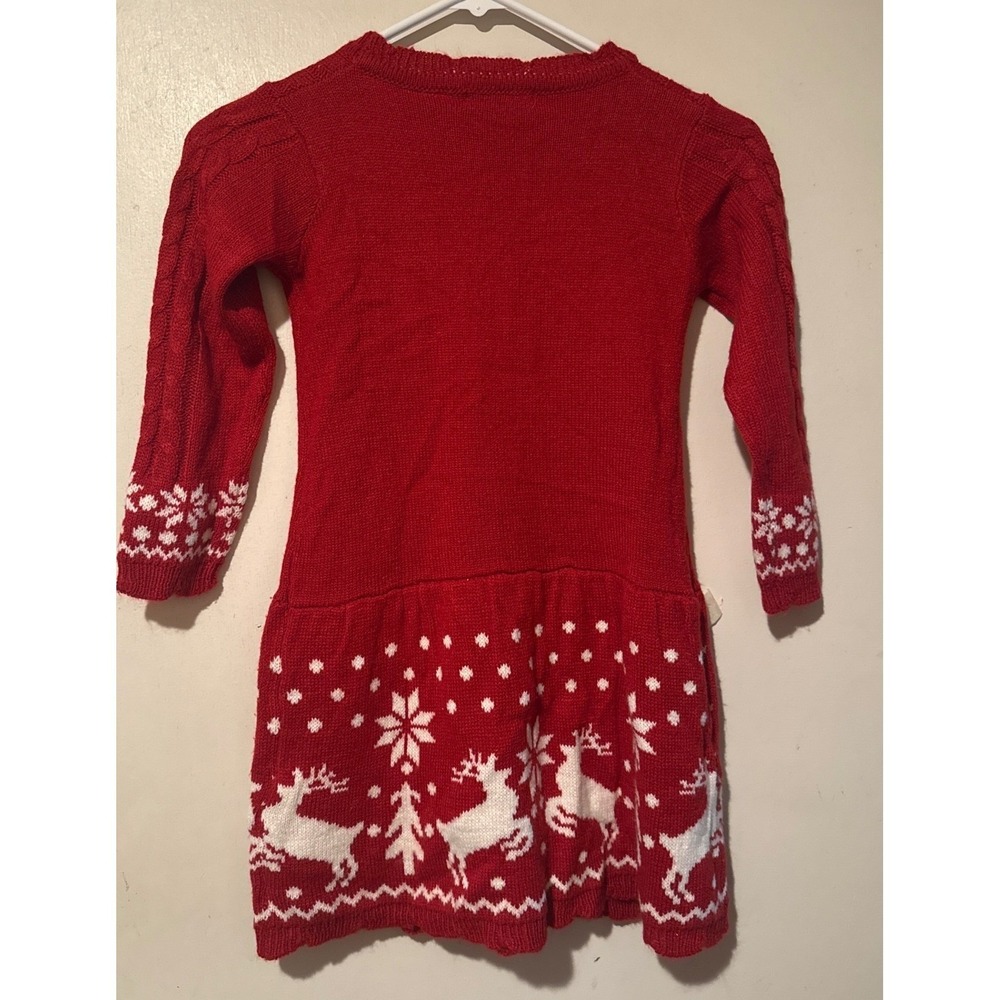 2-Hip Kids Red Cable Knit Reindeer Snowflake Christmas Sweater Dress Size 6 - Picture 6 of 8